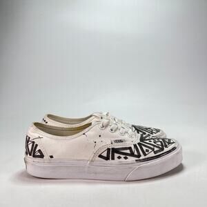 Vans Authentic Custom Hand Drawn Geometric Tattoo White Canvas Sneakers-Women7.5